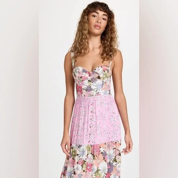 Agua Bendita Alani Maxi Dress in Bloom Floral Patchwork Size S NWT